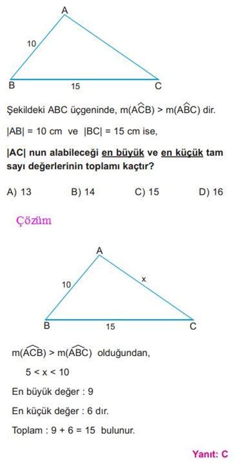 5 sınıf üçgenlerle ilgili çözümlü sorular